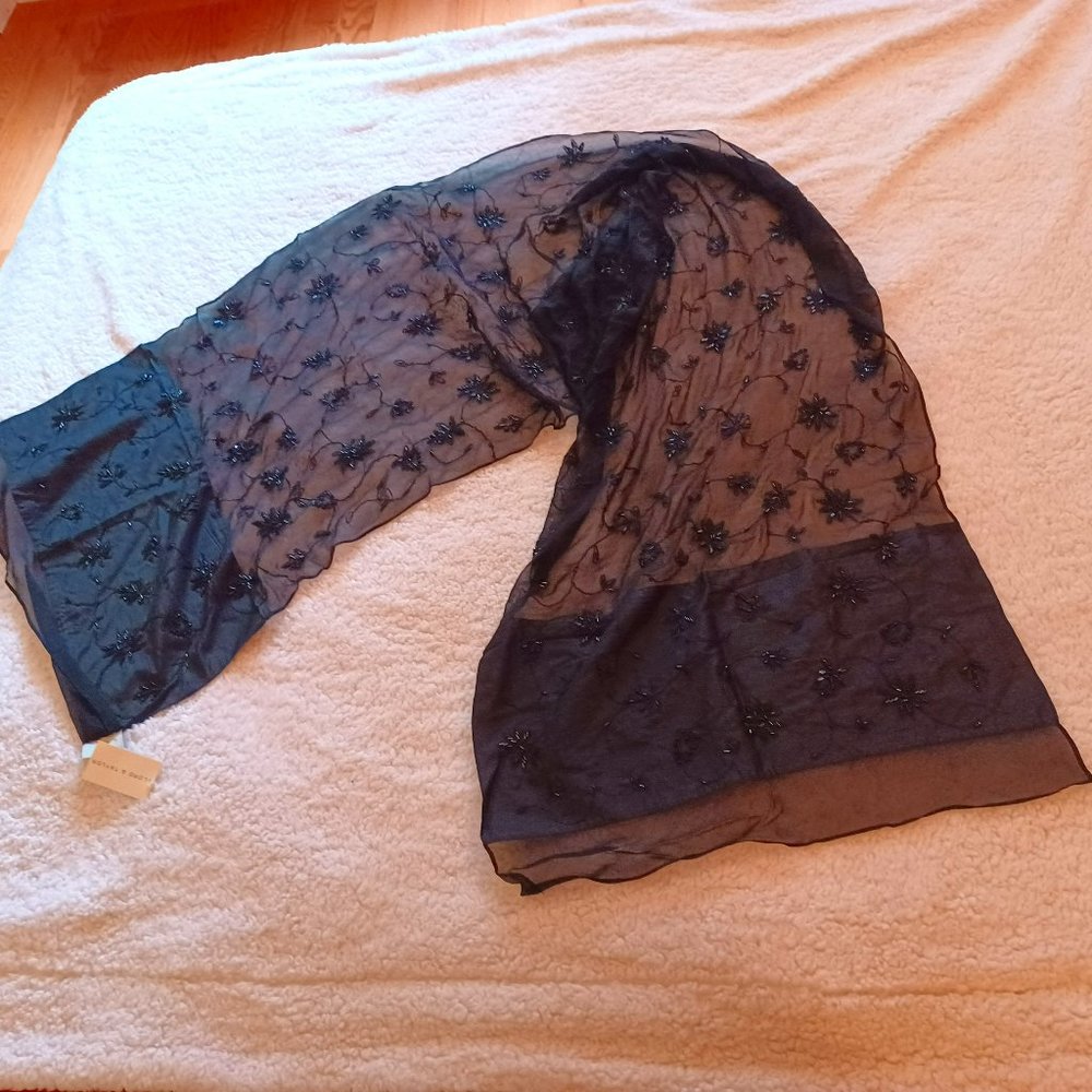 Black beaded silk scarf - New